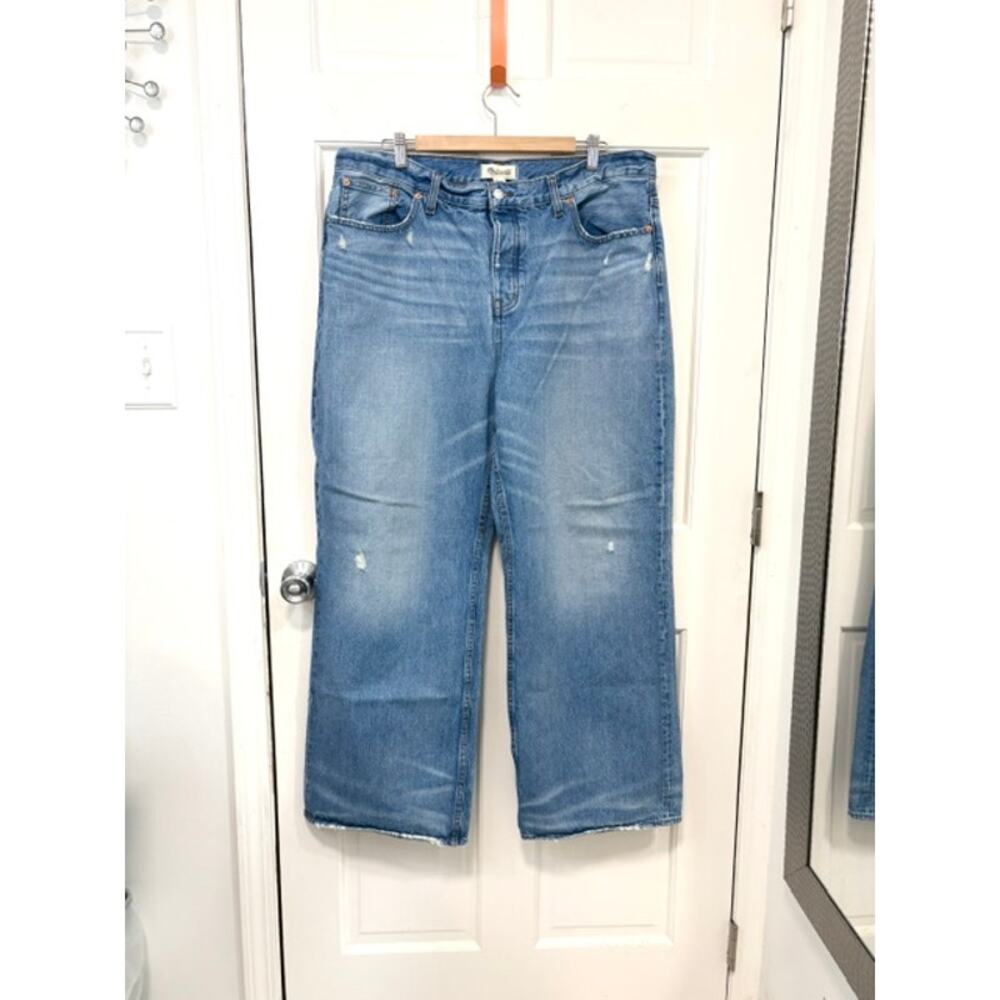 Madewell Low Slung Baggy Jeans Sz 32 NS198 Distressed Wide Leg Button Fly Cotton - Picture 2 of 13